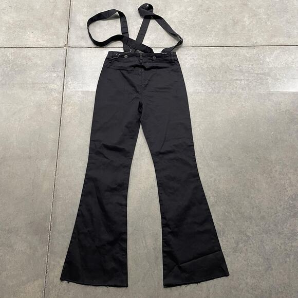 Almost Famous Pants Womens 5 Black Flare Bell Bottom Raw Hem Suspender Strap - Picture 6 of 7